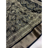 Black cotton silk printed saree with unstitched blouse (5.5mtr) - intricate pattern, traditional Indian women's wear