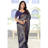 Blue cotton silk printed saree with unstitched blouse (5.5Mtr) - vibrant traditional Indian attire for women