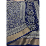 Blue cotton silk printed saree with unstitched blouse, vibrant design for women's traditional wear
