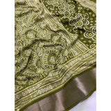 Green cotton silk printed saree with unstitched blouse (5.5mtr), traditional Indian women's fashion accessory