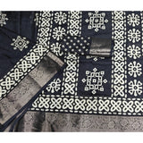Black cotton silk printed saree with unstitched blouse (5.5mtr) - intricate design on traditional Indian attire