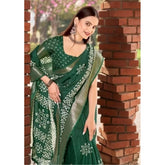 Green cotton silk printed saree with unstitched blouse, vibrant floral design for traditional Indian wear