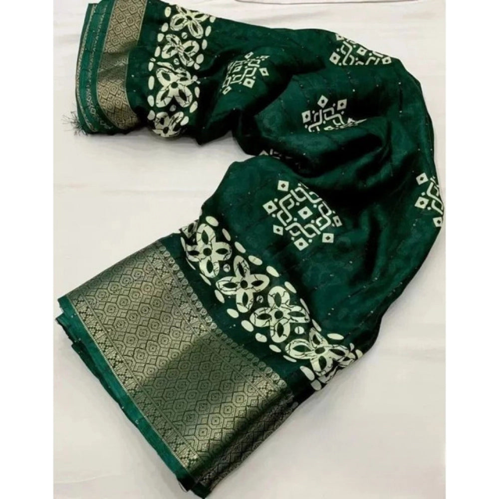 Green cotton silk printed saree with unstitched blouse (5.5Mtr)
