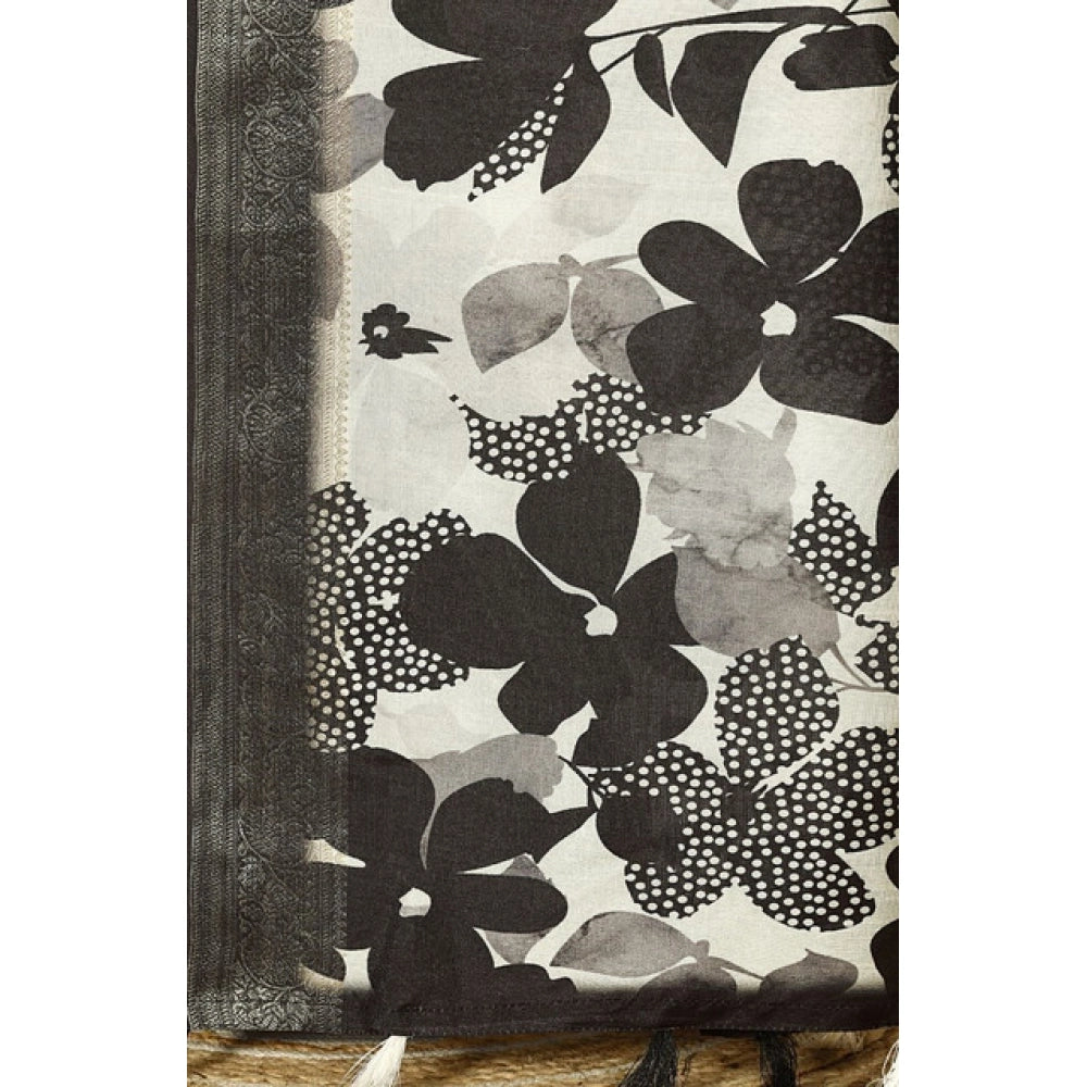 Multicolor cotton silk floral printed saree with unstitched blouse, vibrant floral pattern on display