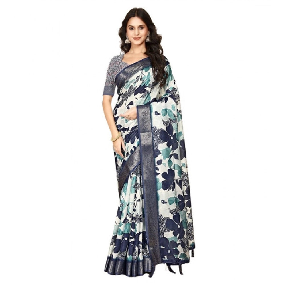 Multicolor cotton silk floral printed saree with unstitched blouse (5.5Mtr), traditional Indian women's attire