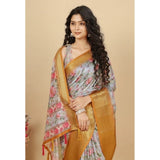 Lavender cotton silk floral printed saree with unstitched blouse (5.5Mtr) - elegant women's Indian fashion