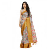 Lavender cotton silk floral printed saree with unstitched blouse, 5.5Mtr - Traditional Indian women's fashion accessory