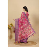 Pink cotton silk floral printed saree with unstitched blouse (5.5mtr) on model, traditional Indian women's fashion accessory