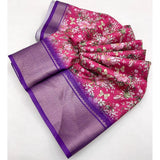 Pink cotton silk floral printed saree with unstitched blouse (5.5mtr), vibrant floral design on traditional Indian wear