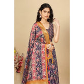 Purple cotton silk floral printed saree with unstitched blouse (5.5Mtr), traditional Indian women's wear on display