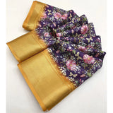 Purple cotton silk floral printed saree with unstitched blouse (5.5mtr), women's traditional Indian fashion
