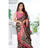 Multicolor floral printed cotton silk saree with unstitched blouse (5.5Mtr), fashionable traditional wear