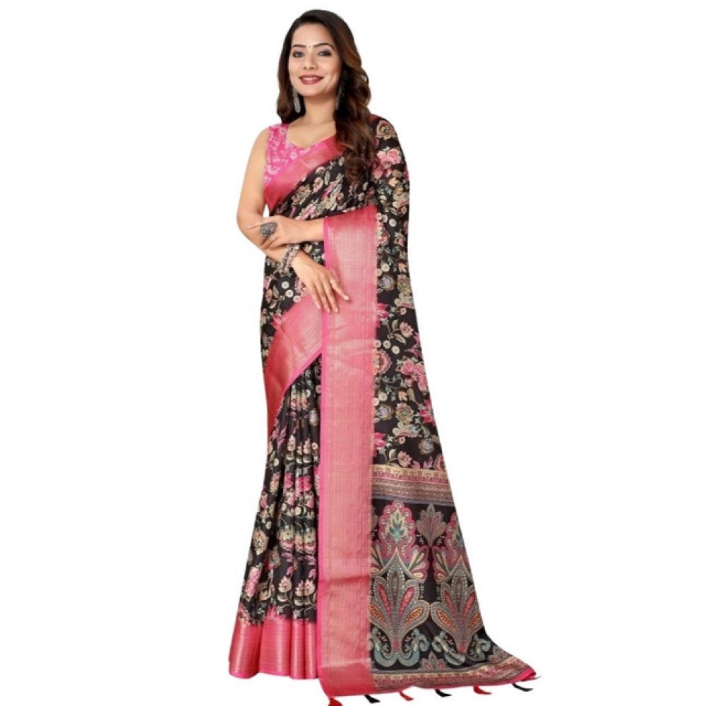 Multicolor cotton silk floral printed saree with unstitched blouse (5.5mtr), versatile Indian women's wear