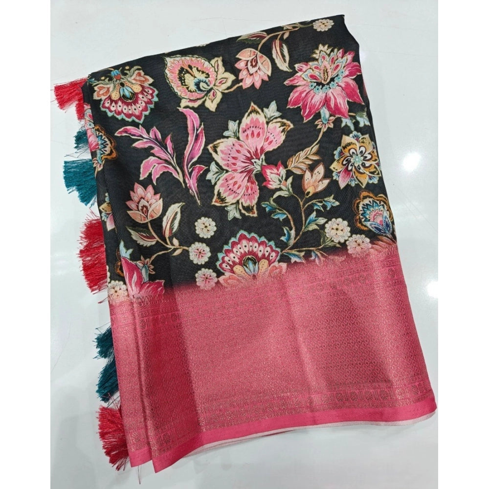 Multicolor cotton silk floral printed saree with unstitched blouse, vibrant Indian fashion accessory on display
