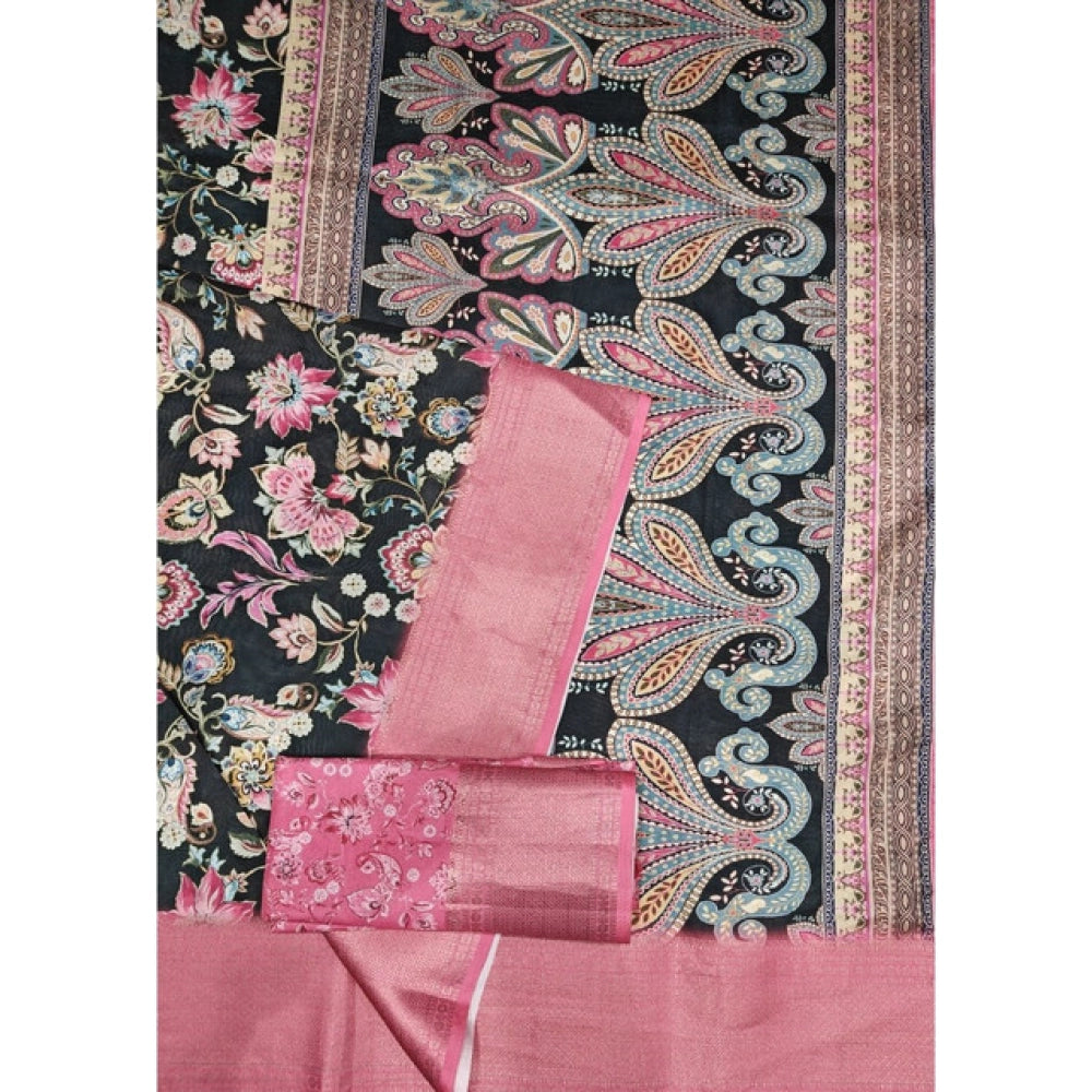 Multicolor cotton silk floral printed saree with unstitched blouse, vibrant floral design on a 5.5mtr length