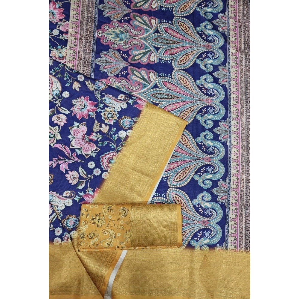Multicolor cotton silk floral printed saree with unstitched blouse (5.5mtr), women's traditional Indian wear on mannequin