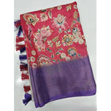 Pink-purple cotton silk floral printed saree with unstitched blouse (5.5mtr), traditional Indian wear on mannequin