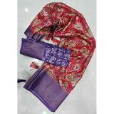 Pink-purple cotton silk floral printed saree with unstitched blouse, vibrant flowers on a soft background
