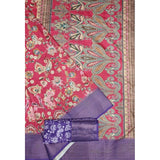 Pink-purple floral printed cotton silk saree with unstitched blouse (5.5Mtr), traditional Indian wear on display