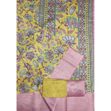 Multicolor cotton silk floral printed saree with unstitched blouse, vibrant Indian women's attire for traditional events