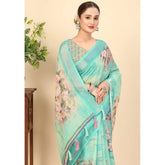 Multicolor cotton silk floral printed saree with unstitched blouse (5.5Mtr), vibrant traditional Indian attire on mannequin