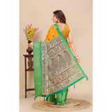 Yellow cotton silk printed saree with unstitched blouse (5.5mtr)
