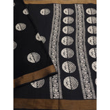 Women's Cotton Silk Printed Saree With Unstitched Blouse 5.5Mtr (Black)