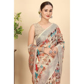 Multi-colored cotton silk printed saree with unstitched blouse, vibrant Indian attire for women