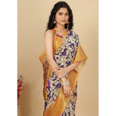 Purple cotton silk floral printed saree with unstitched blouse (5.5Mtr) - traditional women's ethnic wear accessory