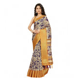 Women's Cotton Silk Floral Printed Saree With Unstitched Blouse 5.5Mtr (Purple)