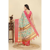 Multicolor cotton silk floral printed saree with unstitched blouse, vibrant blooms on 5.5mtr length