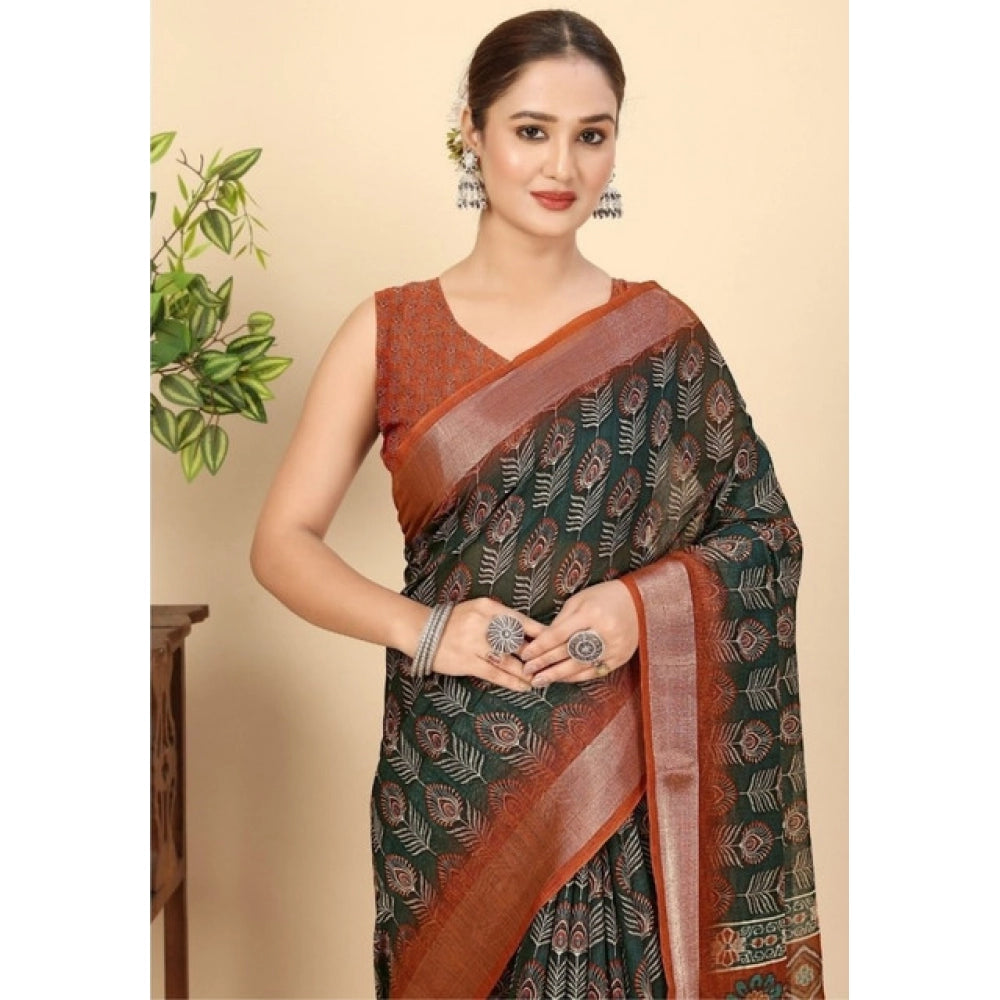 Multicolor cotton silk printed saree with unstitched blouse, vibrant Indian attire on hanger