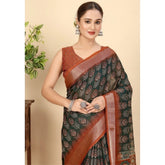 Multicolor cotton silk printed saree with unstitched blouse, vibrant Indian attire on hanger