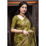 Green cotton silk printed saree with unstitched blouse (5.5Mtr) - vibrant floral design for traditional Indian wear