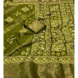 Green cotton silk printed saree with unstitched blouse, vibrant design for women's traditional wear