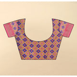 Blue cotton silk printed saree with unstitched blouse, vibrant design for women's traditional wear