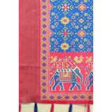 Blue cotton silk printed saree with unstitched blouse (5.5Mtr)