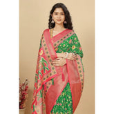 Green cotton silk printed saree with unstitched blouse (5.5Mtr) - elegant, traditional Indian women's wear