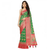 Green cotton silk printed saree with unstitched blouse, vibrant design for traditional Indian wear