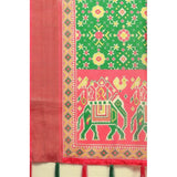Green cotton silk printed saree with unstitched blouse (5.5Mtr)