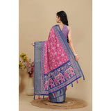 Cotton silk printed pink saree with unstitched blouse, vibrant floral pattern on traditional Indian wear