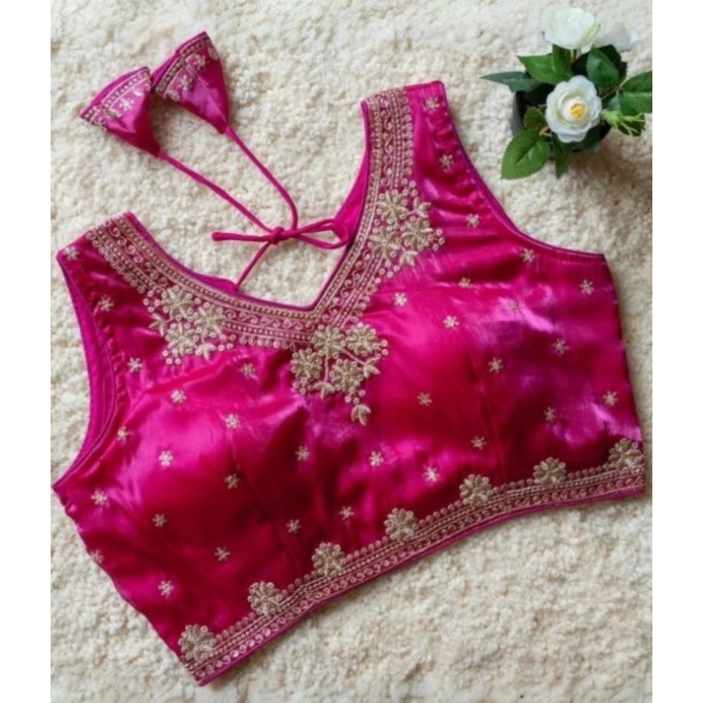 Pink silk embroidered v-neck padded blouse (size 38), ready-made sleeveless blouse on mannequin