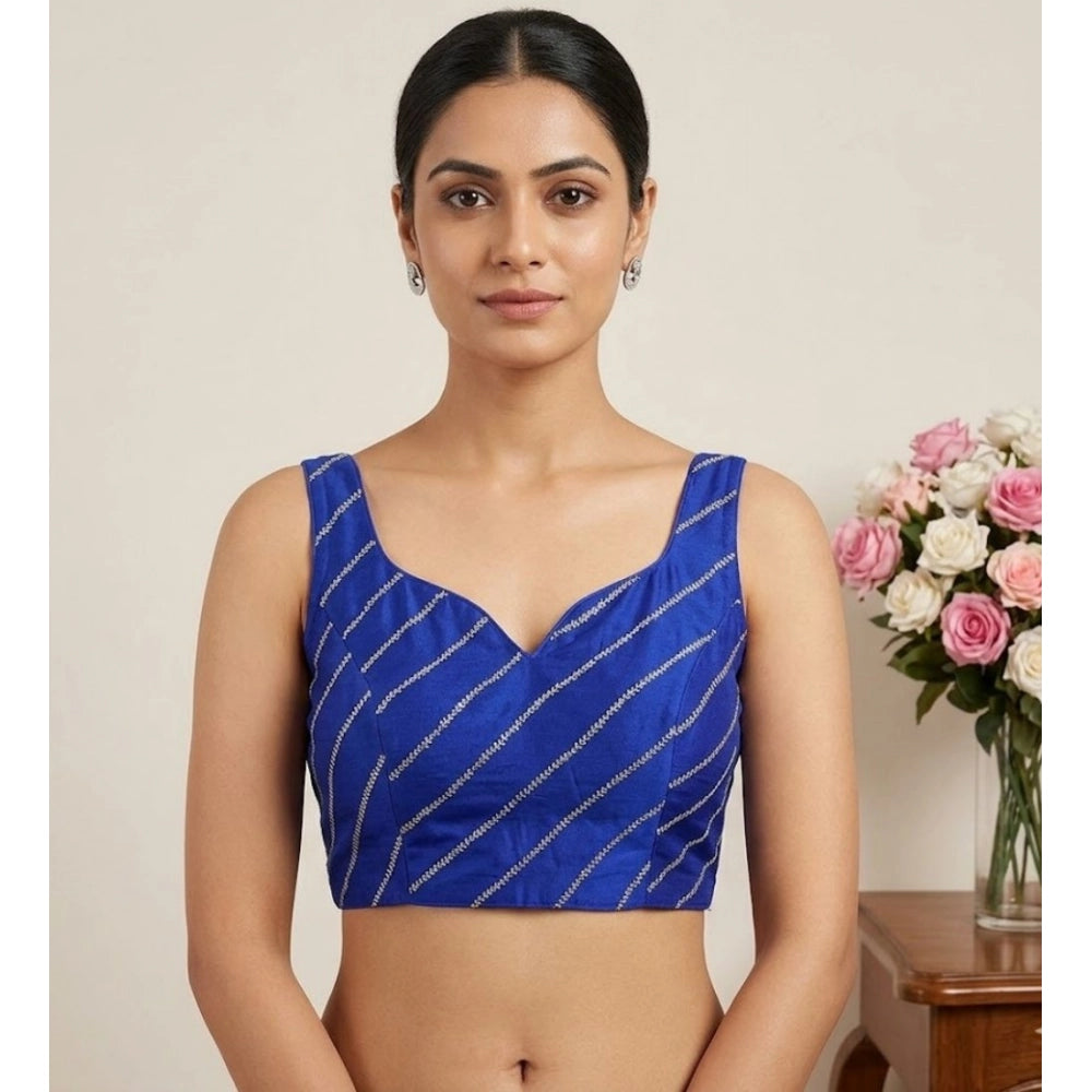 Blue silk embellished sweetheart neck sleeveless padded blouse for women (size 38), ready-made with hook closure