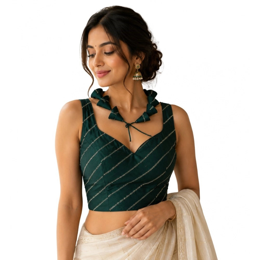Green silk embellished sweetheart neck sleeveless padded blouse (size 38), hook closure type