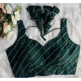 Green silk embellished sweetheart neck sleeveless padded blouse for women, size 38