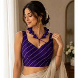 Purple silk embellished sweetheart neck sleeveless padded blouse for women, size 38, ready-to-wear with hook closure