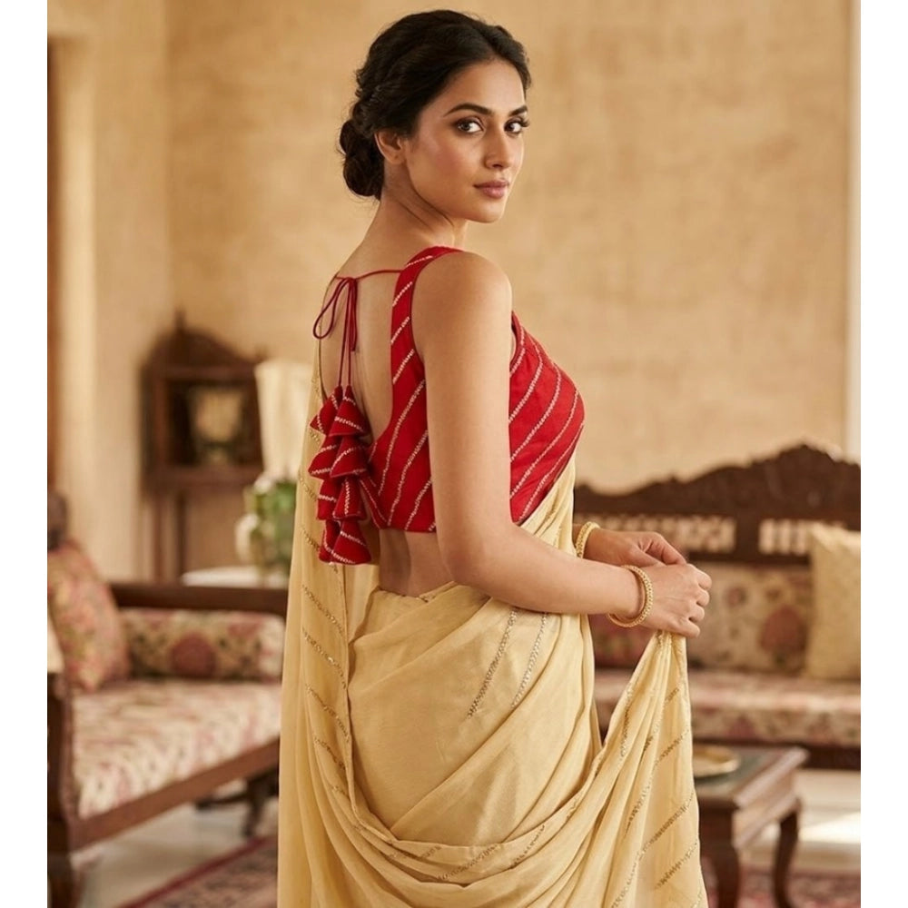 Red silk embellished sweetheart neck sleeveless padded blouse (size 38), ready-to-wear fashion accessory for women