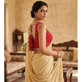 Red silk embellished sweetheart neck sleeveless padded blouse (size 38), ready-to-wear fashion accessory for women