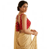 Red silk embellished sweetheart neck sleeveless padded blouse for women (size 38), detailed close-up