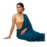 Gold silk embroidered sleeveless blouse with sweetheart neck, padded for women (Size 38)